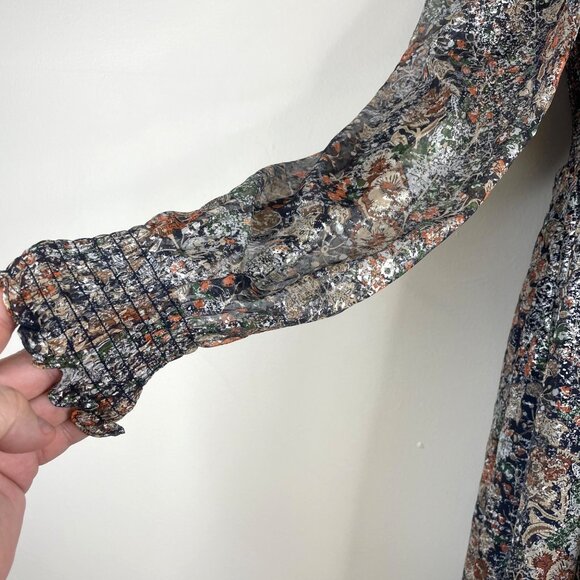 O.P.T. Smocked Cottagecore Renn Faire Maiden Midi Dress Medium Shimmer Floral - Picture 7 of 10